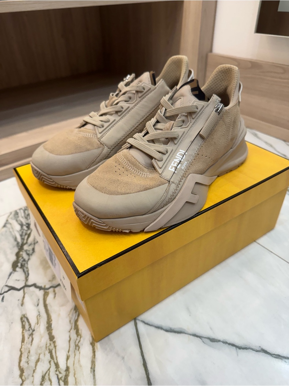 Fendi Beige Suede & Leather Women’s Low-Top Sneakers